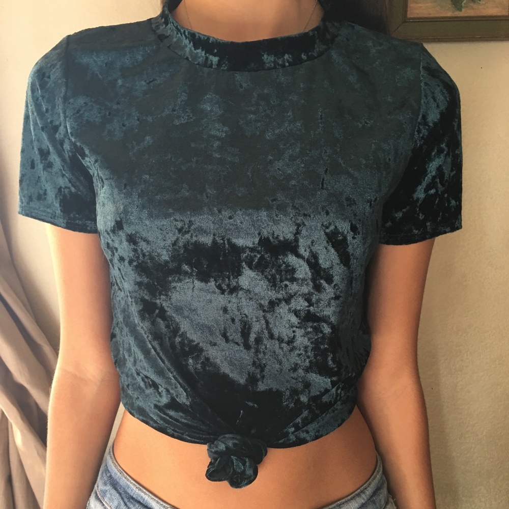 Dark Teal Velvet Crop Top